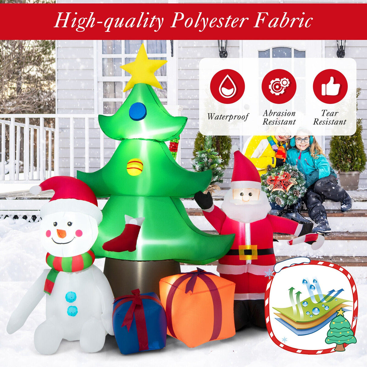 Light-Up Christmas Tree & Santa Inflatable, 7.2 ft