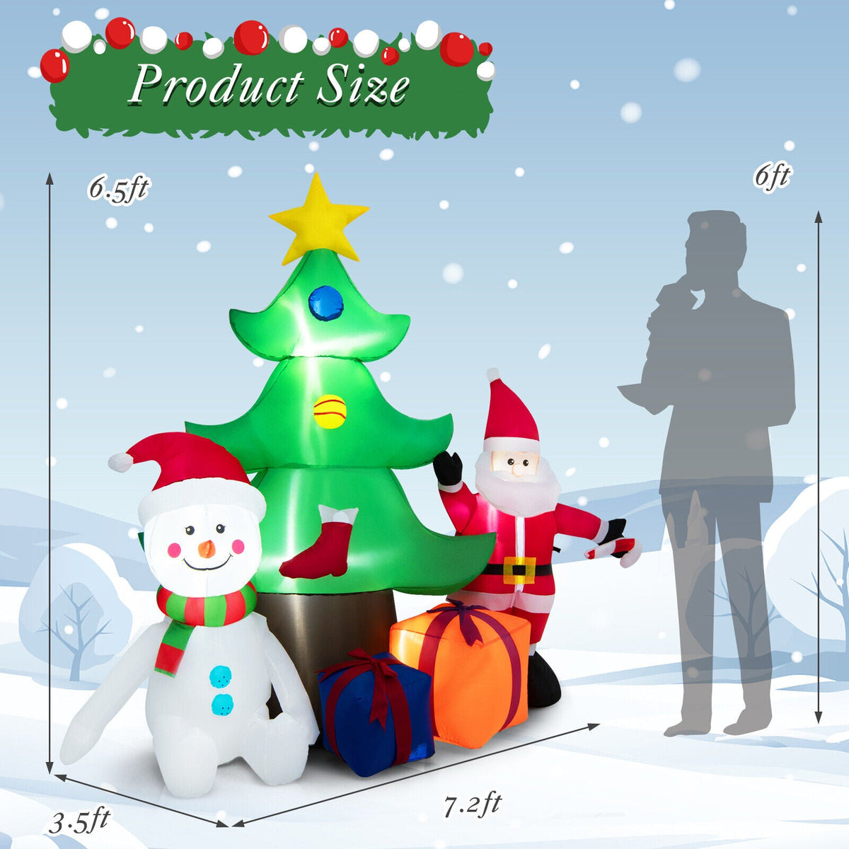 Light-Up Christmas Tree & Santa Inflatable, 7.2 ft