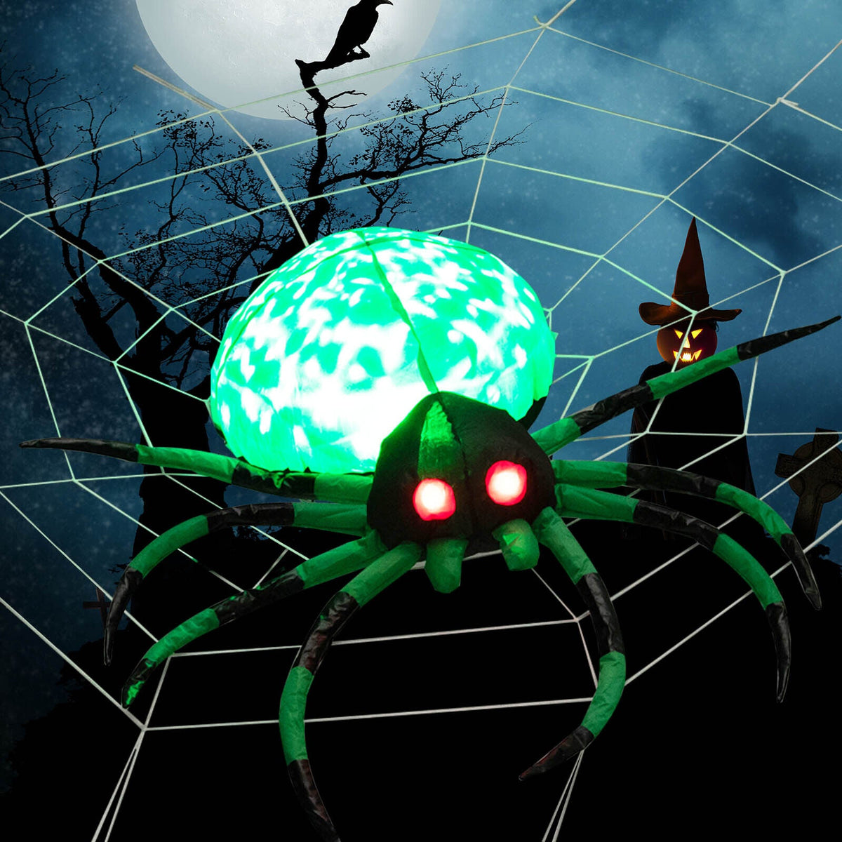 Halloween Spider Inflatable with Cobweb & LEDs
