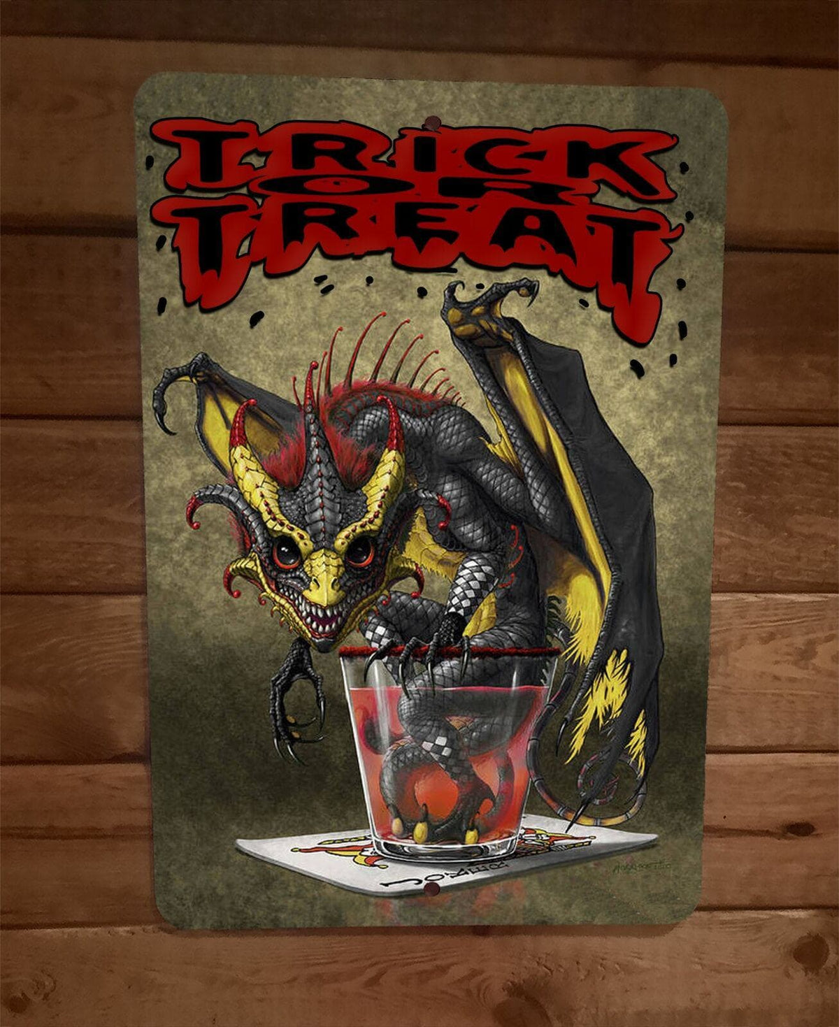 Trick or Treat Wicked Dragon Metal Sign