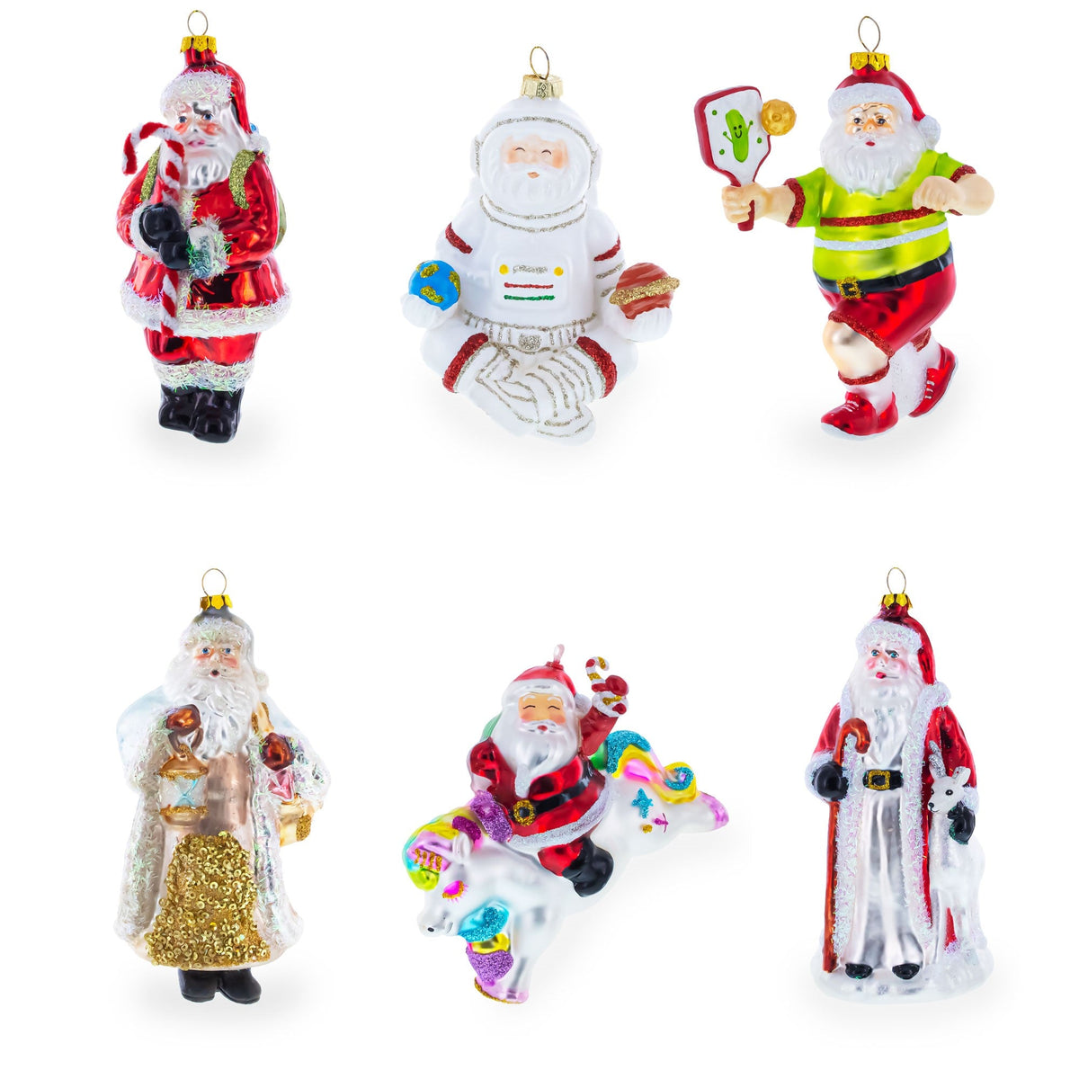 Santa's Sleigh & Reindeer Glass Ornament