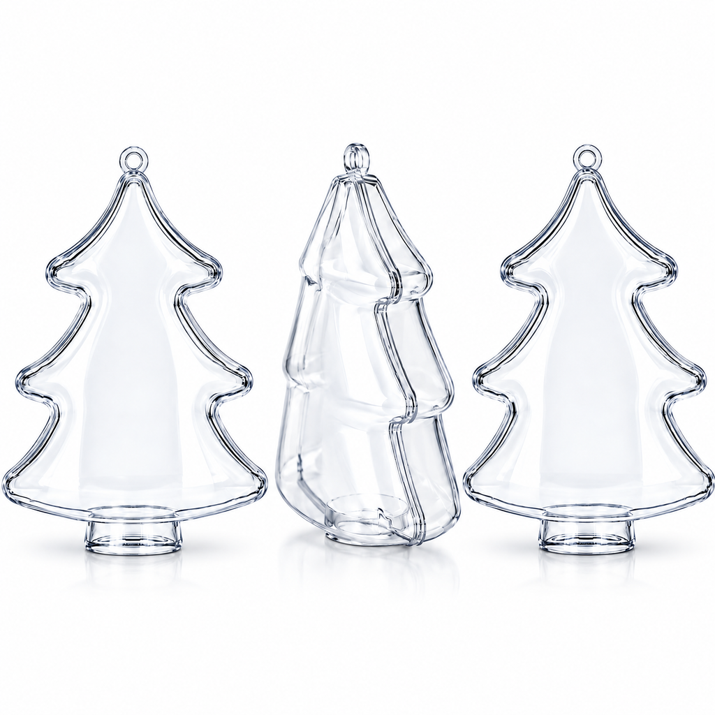 Clear Fillable Christmas Tree Ornaments, Set of 3