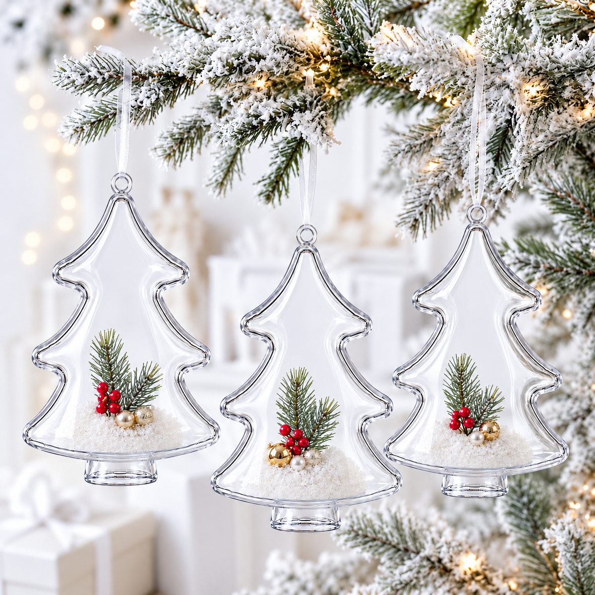 Clear Fillable Christmas Tree Ornaments, Set of 3