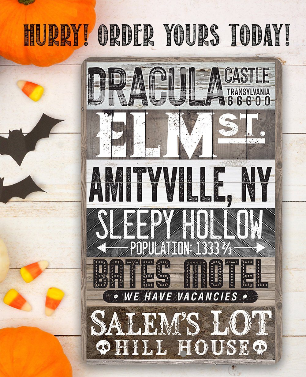 Halloween Towns Metal Sign