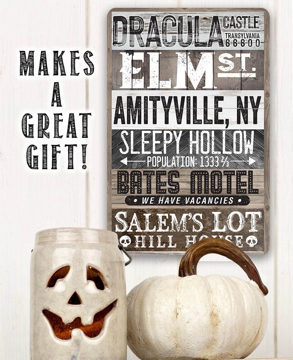 Halloween Towns Metal Sign