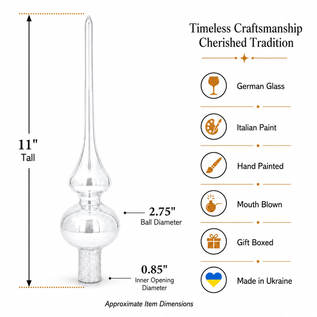 White Jewel Star Silver Glass Tree Topper, 11 in