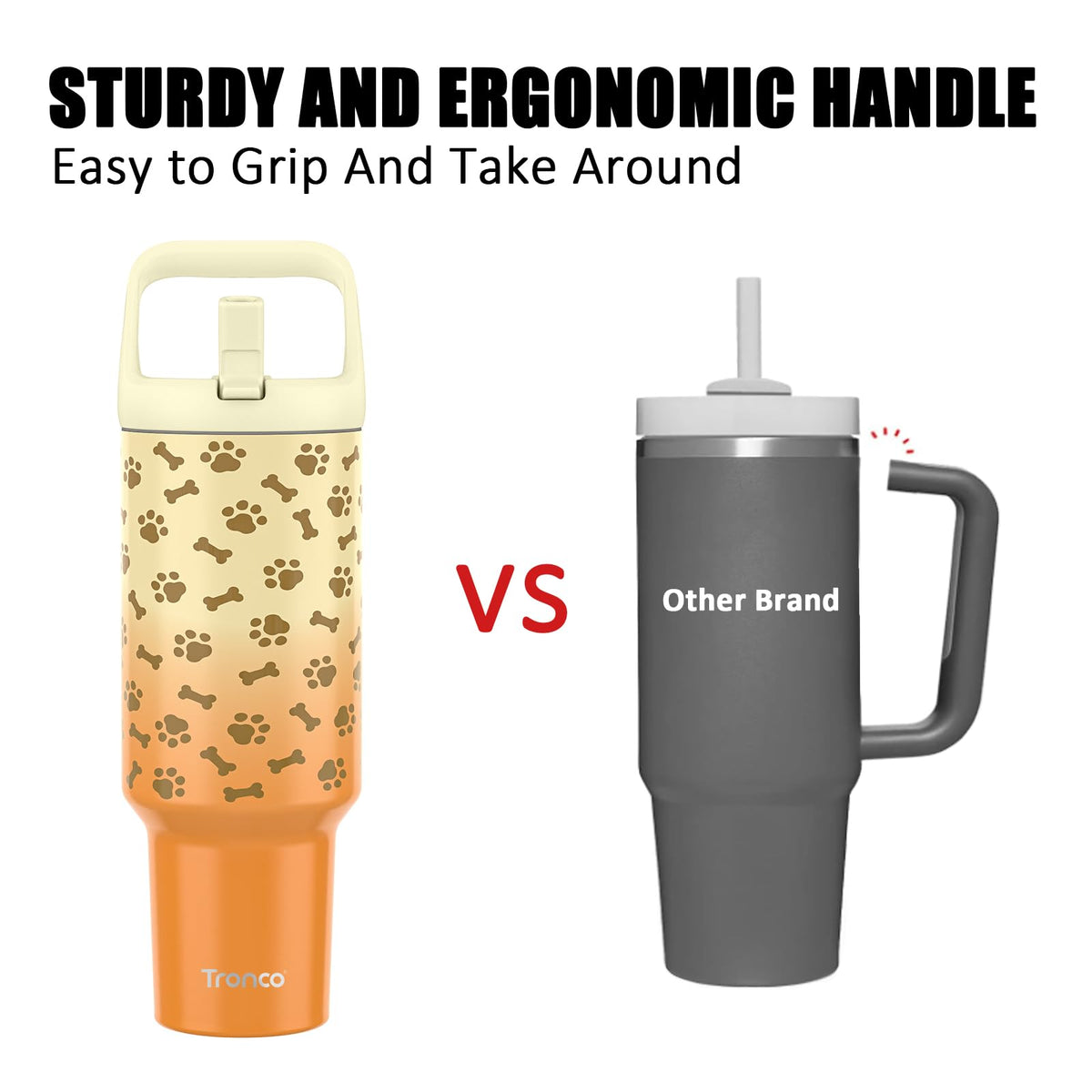 Tronco 40 oz Tumbler with Handle and Straw, Leak-Proof Insulated Tumbler with Flip Straw and Top Handle, Reusable Insulated Cup Water Bottle for Home, Outdoors, Fits in Cup Holder, Cold for 30 Hours